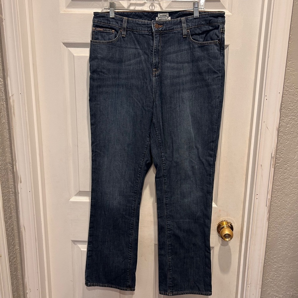 VTG LL Bean Flannel Lined Jeans Womens‎ 14 Classic Fit Red Plaid Stretch Denim